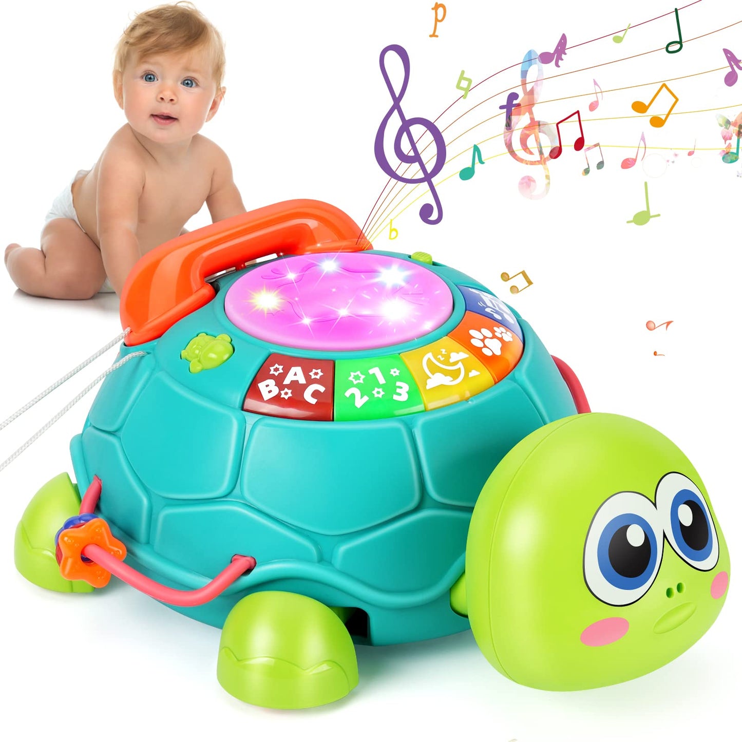 Juguetes musicales de tortuga para bebés de 6 a 12 meses, juguetes musicales iluminados para el desarrollo del tiempo boca abajo, juguete para gatear para niños de 7, 8, 9, 10 meses, Navidad de Pascua