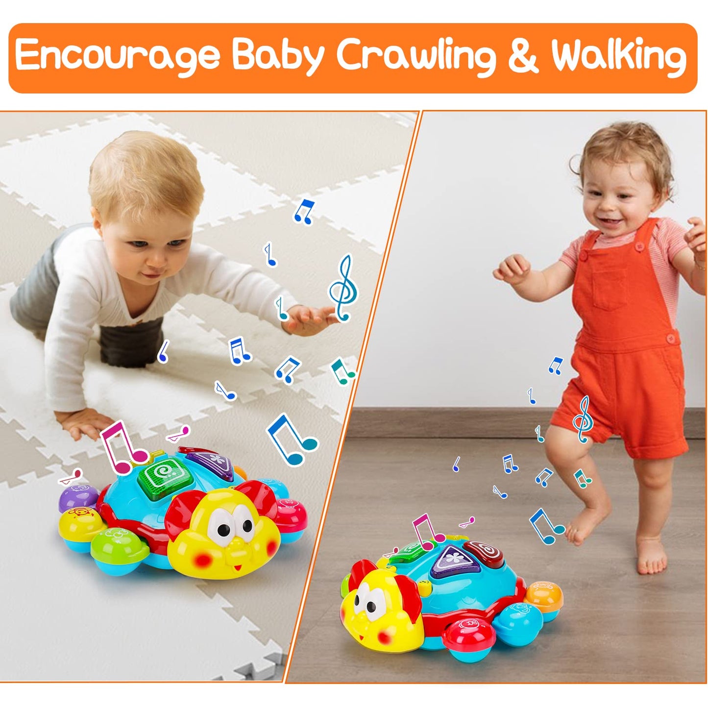 Baby Crawling Toy 6 to 12 Months Spanish English Bilingual Learning Toy for Infants 0-3-6 7 8 9 10 12-18 Month Educational Musical Light Up Toy 1 Year Old Boy Girl Easter Treat Gift Toddler Tummy Time