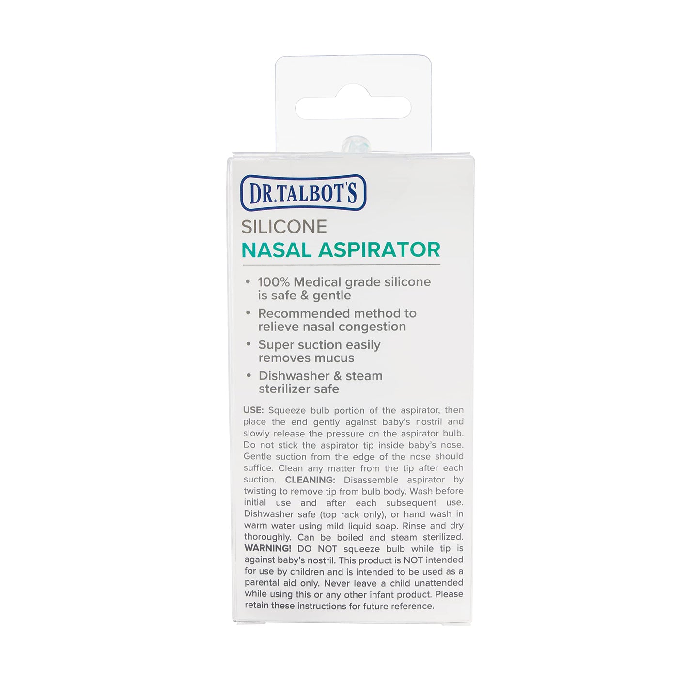 Dr. Talbot's Aspirador nasal para bebés - Silicona - Incluye estuche de almacenamiento - Transparente