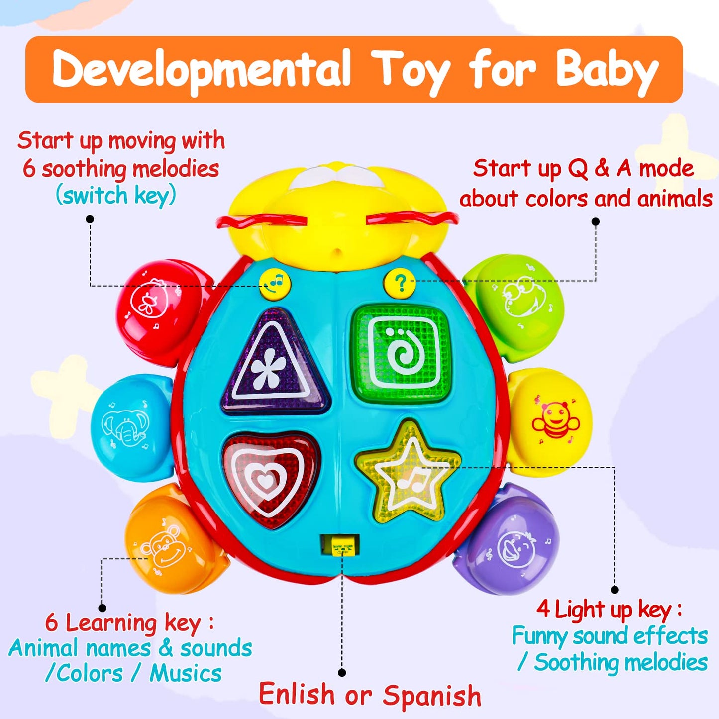 Baby Crawling Toy 6 to 12 Months Spanish English Bilingual Learning Toy for Infants 0-3-6 7 8 9 10 12-18 Month Educational Musical Light Up Toy 1 Year Old Boy Girl Easter Treat Gift Toddler Tummy Time