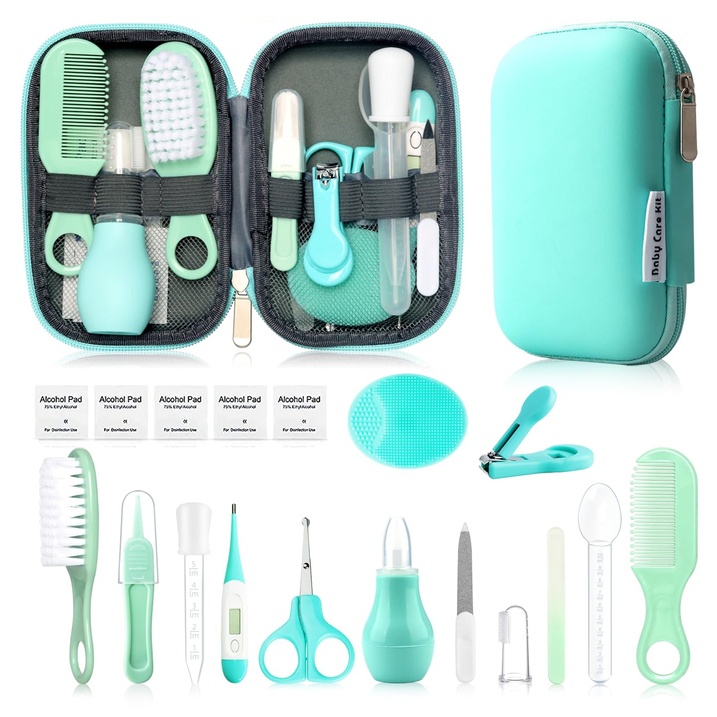 Baby Grooming Kit, Infant Safety Care Set with Hair Brush Comb Nail Clipper Nasal Aspirator,Baby Essentials Kit for Newborn Girls Boys (Pink Baby Grooming kit)