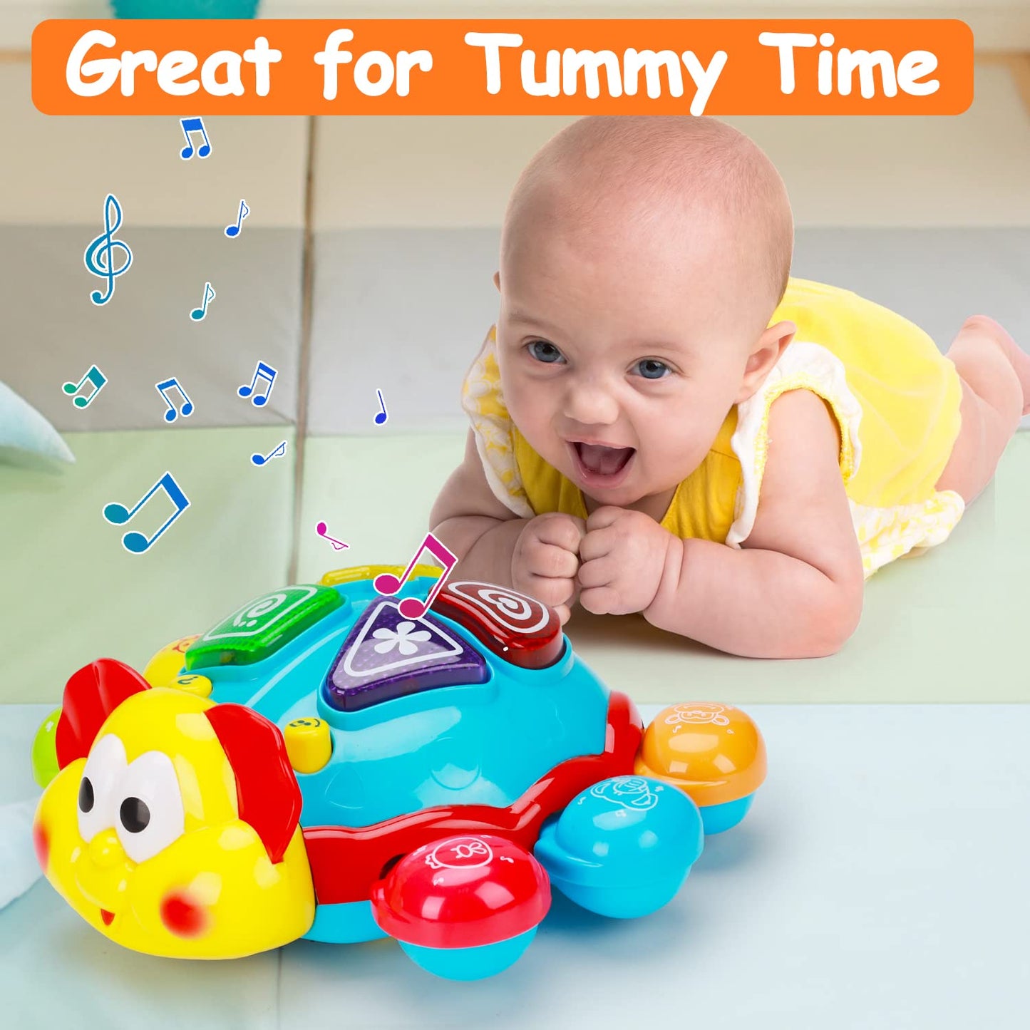 Baby Crawling Toy 6 to 12 Months Spanish English Bilingual Learning Toy for Infants 0-3-6 7 8 9 10 12-18 Month Educational Musical Light Up Toy 1 Year Old Boy Girl Easter Treat Gift Toddler Tummy Time