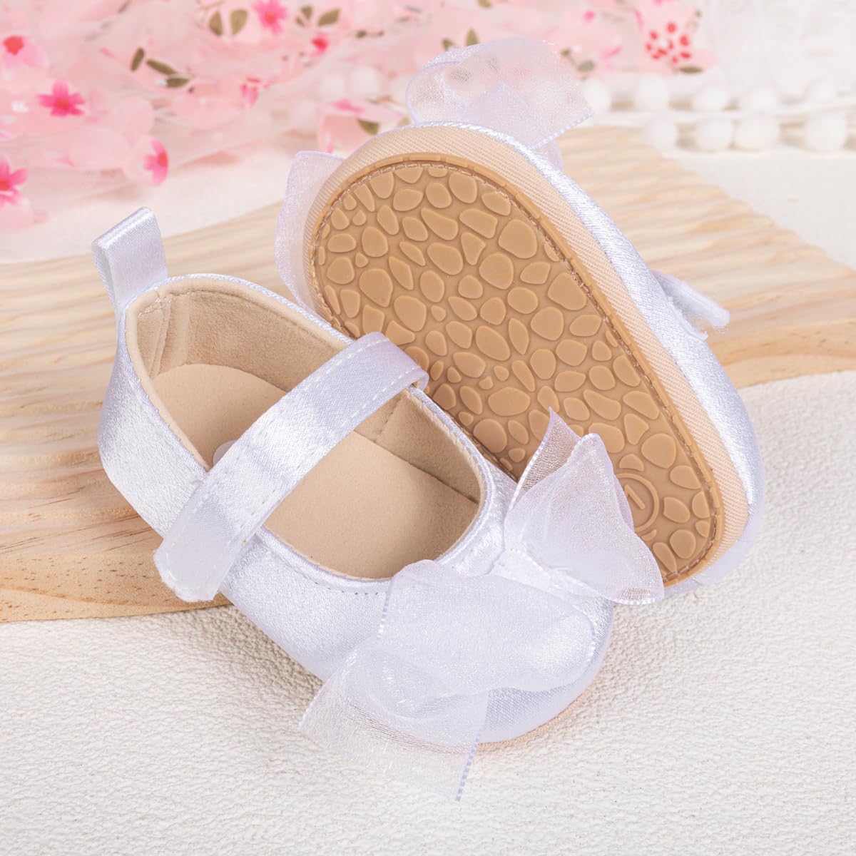 Meckior Zapatos planos de princesa hechos a mano para bebés, niñas y niños, para primeros pasos, de piel sintética suave, antideslizantes, para cuna, vestido de boda