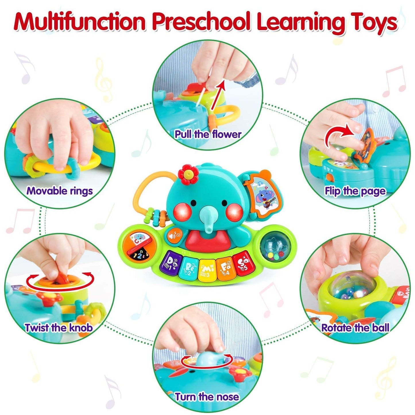 Piano de juguete para bebés de 6 a 12 meses, música iluminada, juguetes para bebés de 0, 6, 9, 12, 18 meses, aprendizaje temprano, teclado de piano educativo, juguetes para bebés, juguete de piano