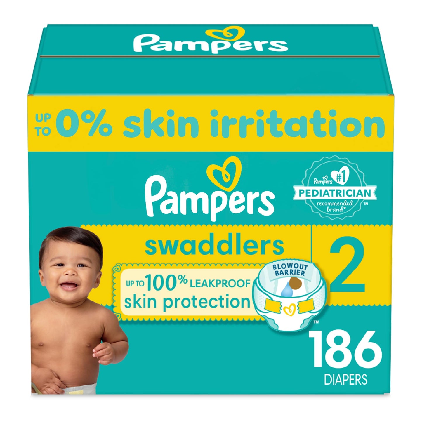 Pampers Swaddlers Diapers - Size 1, One Month Supply (198 Count), Ultra Soft Disposable Baby Diapers