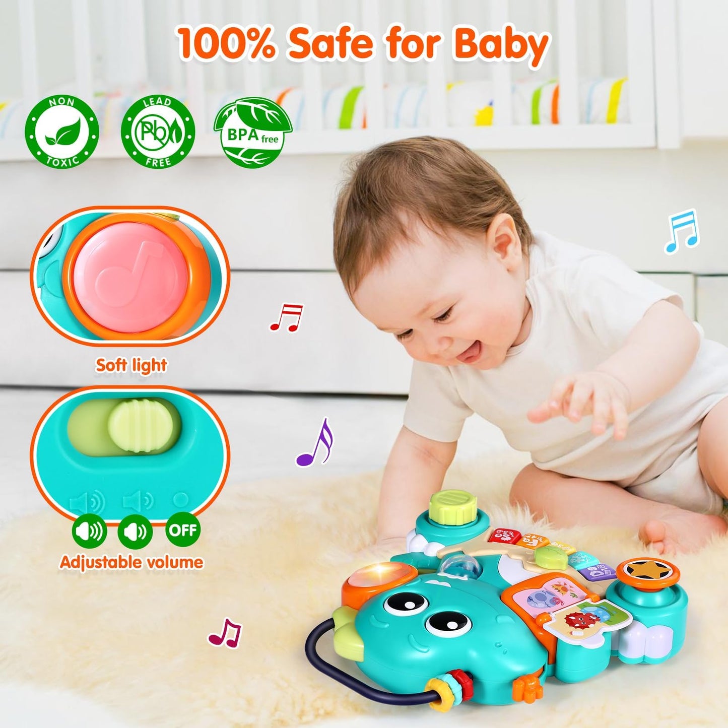 Piano de juguete para bebés de 6 a 12 meses, música iluminada, juguetes para bebés de 0, 6, 9, 12, 18 meses, aprendizaje temprano, teclado de piano educativo, juguetes para bebés, juguete de piano