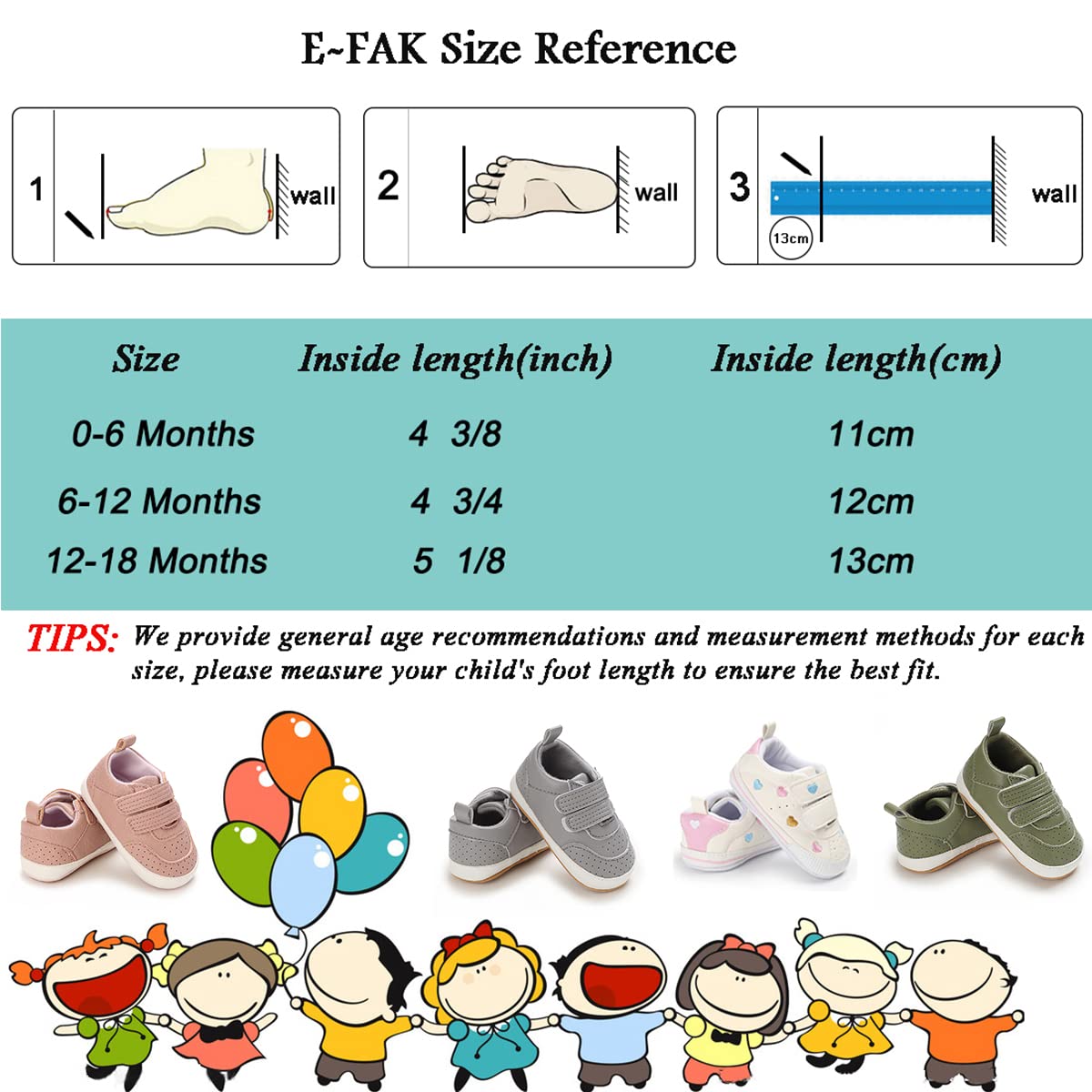 E-FAK tenis para bebés, niñas y niños pequeños, con suela de goma antideslizante, para empezar a caminar