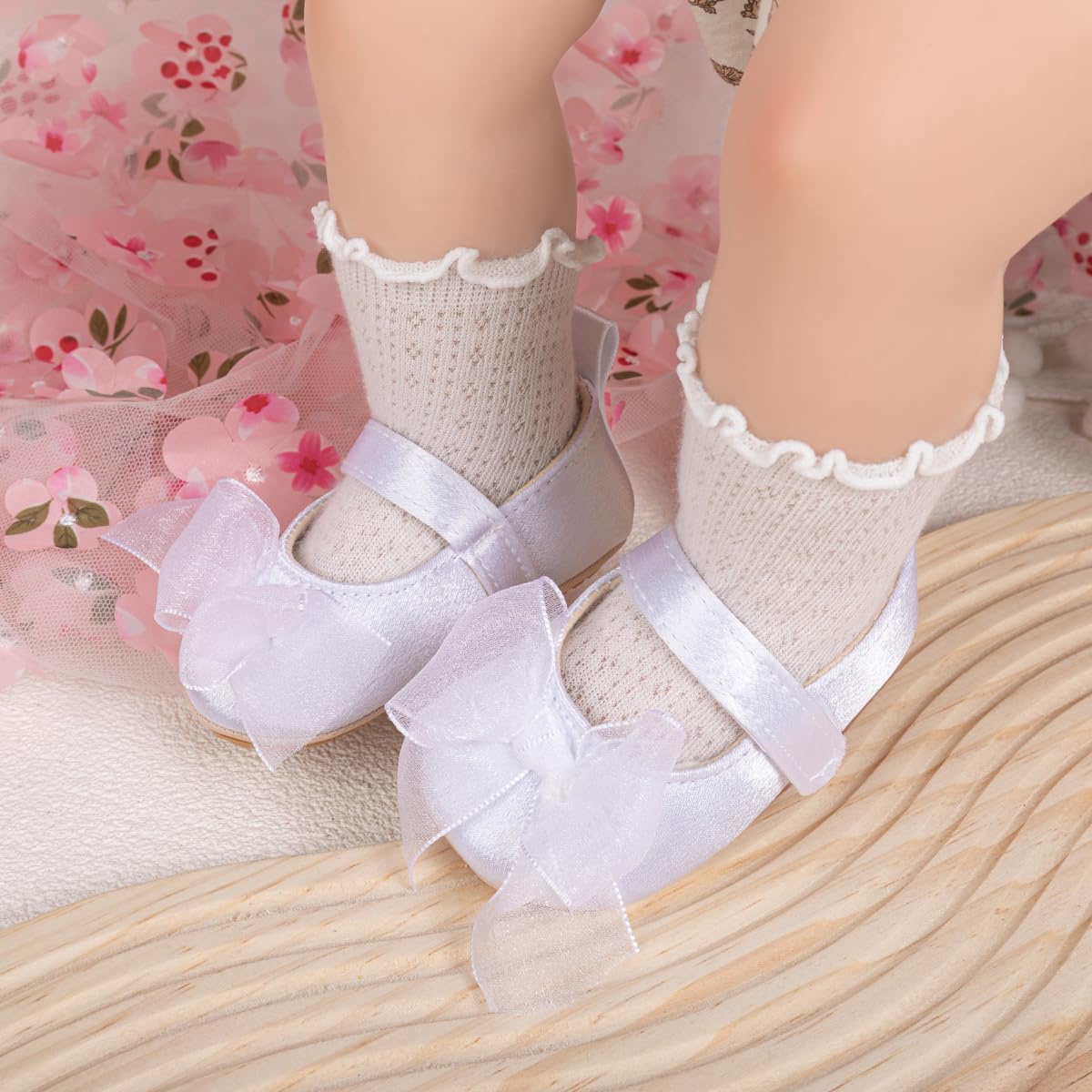 Meckior Zapatos planos de princesa hechos a mano para bebés, niñas y niños, para primeros pasos, de piel sintética suave, antideslizantes, para cuna, vestido de boda