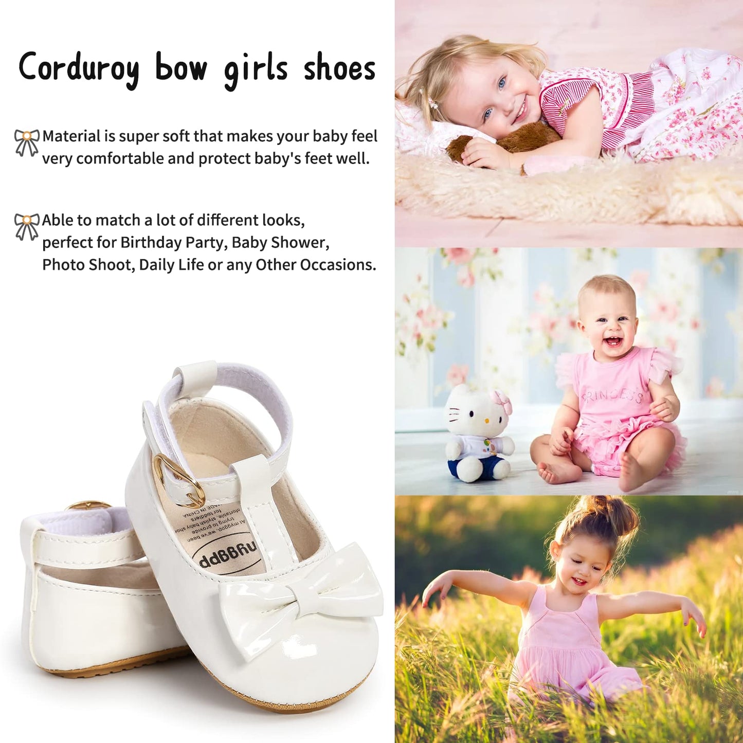 Mary Jane - Zapatos planos de vestir para bebé, zapatos para recién nacidos, antideslizantes, de piel sintética, para fiesta, escuela, boda, princesa, zapatos de bebé niña 0-18M