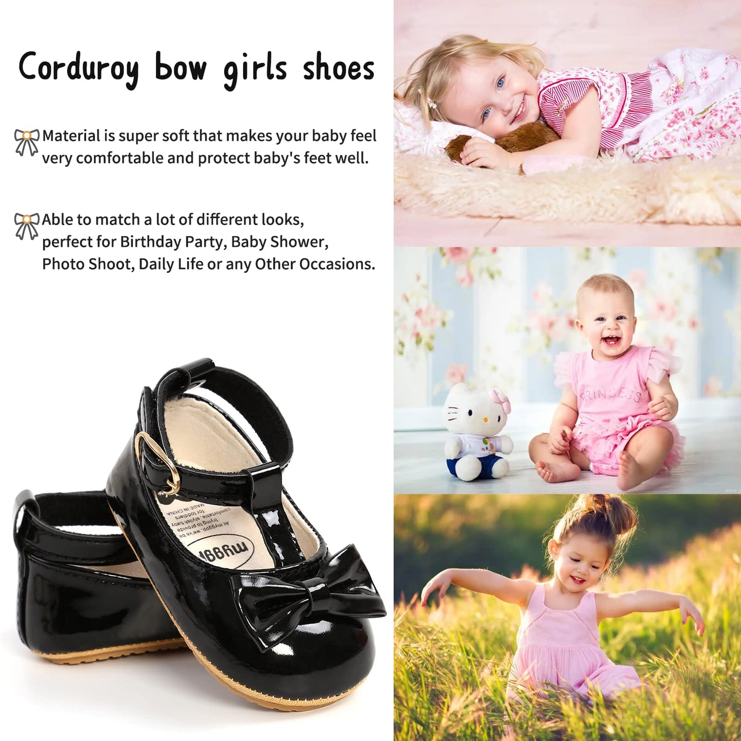 Mary Jane - Zapatos planos de vestir para bebé, zapatos para recién nacidos, antideslizantes, de piel sintética, para fiesta, escuela, boda, princesa, zapatos de bebé niña 0-18M