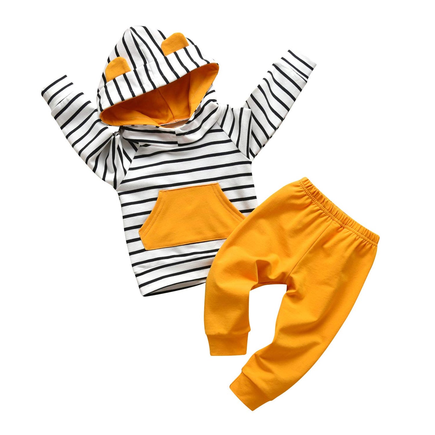 Conjunto de sudadera con capucha de manga larga a rayas para bebés y niños pequeños