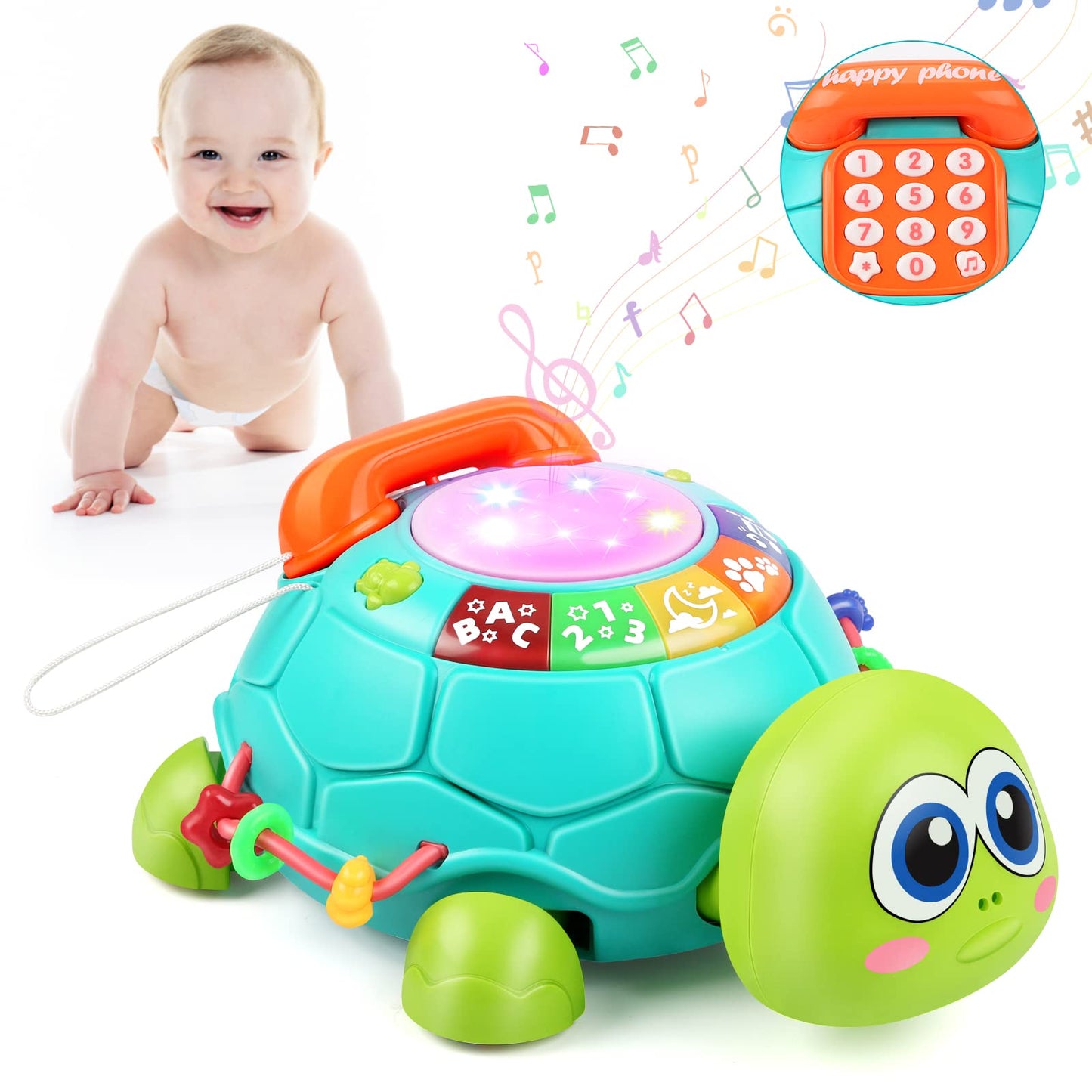 Juguetes musicales de tortuga para bebés de 6 a 12 meses, juguetes musicales iluminados para el desarrollo del tiempo boca abajo, juguete para gatear para niños de 7, 8, 9, 10 meses, Navidad de Pascua