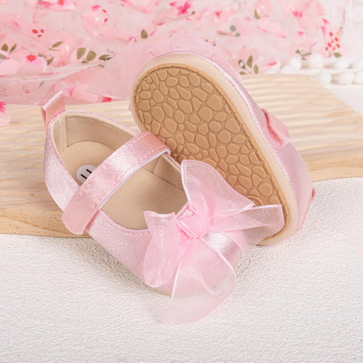 Meckior Zapatos planos de princesa hechos a mano para bebés, niñas y niños, para primeros pasos, de piel sintética suave, antideslizantes, para cuna, vestido de boda