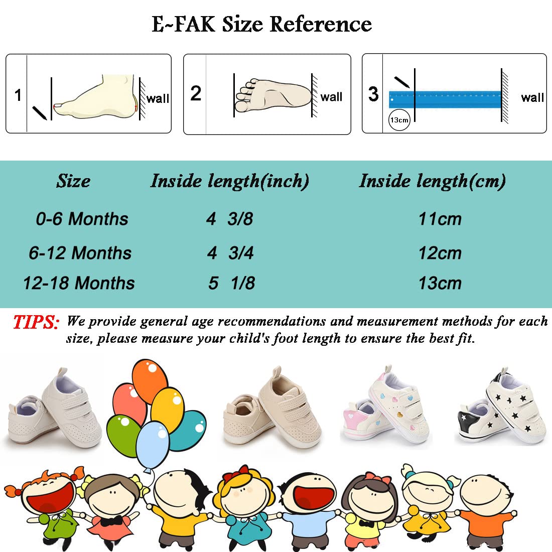 E-FAK tenis para bebés, niñas y niños pequeños, con suela de goma antideslizante, para empezar a caminar