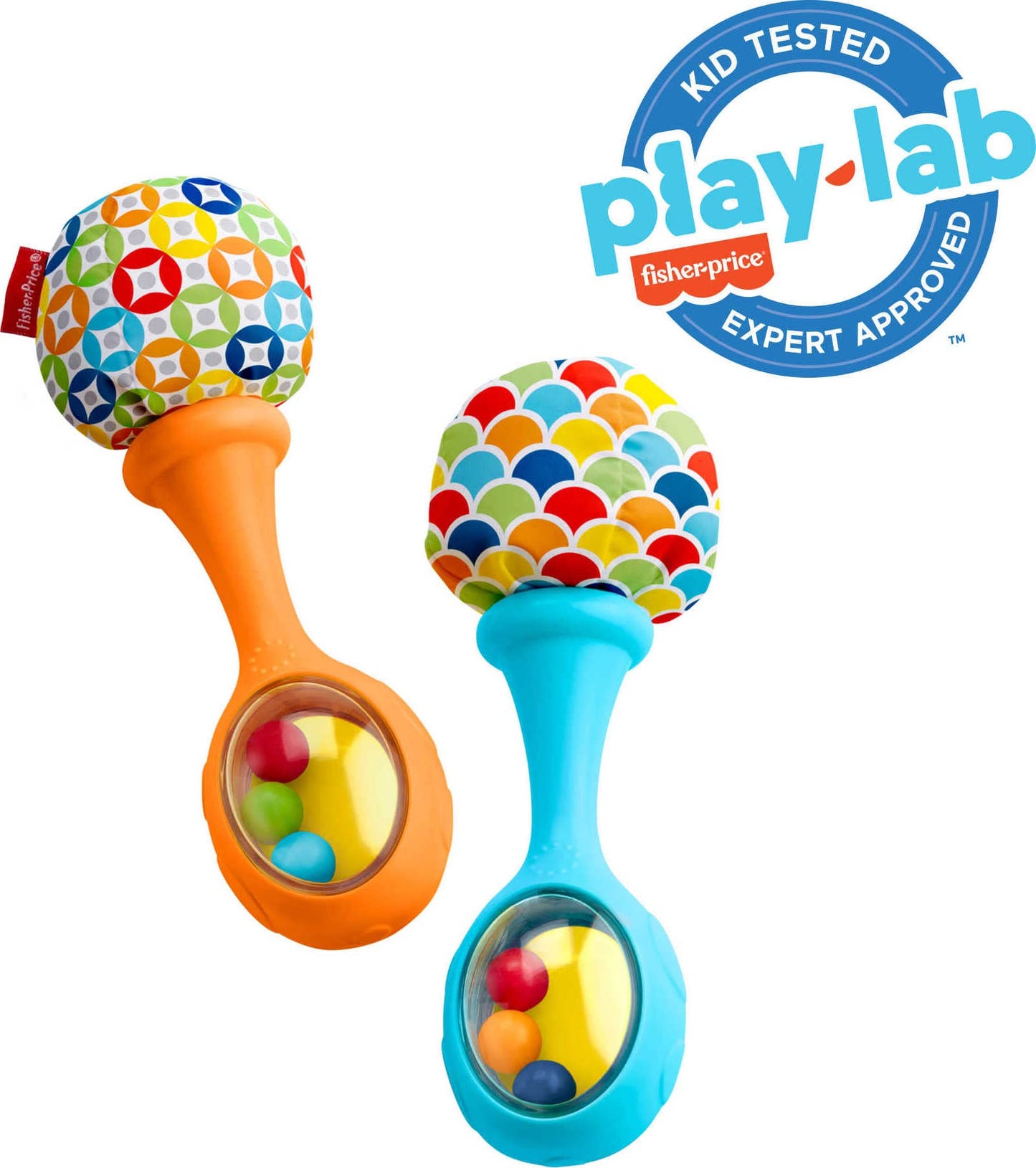 Fisher-Price Baby Newborn Toys Rattle 'n Rock Maracas, juego de 2 instrumentos musicales suaves para bebés de más de 3 meses, color azul y naranja