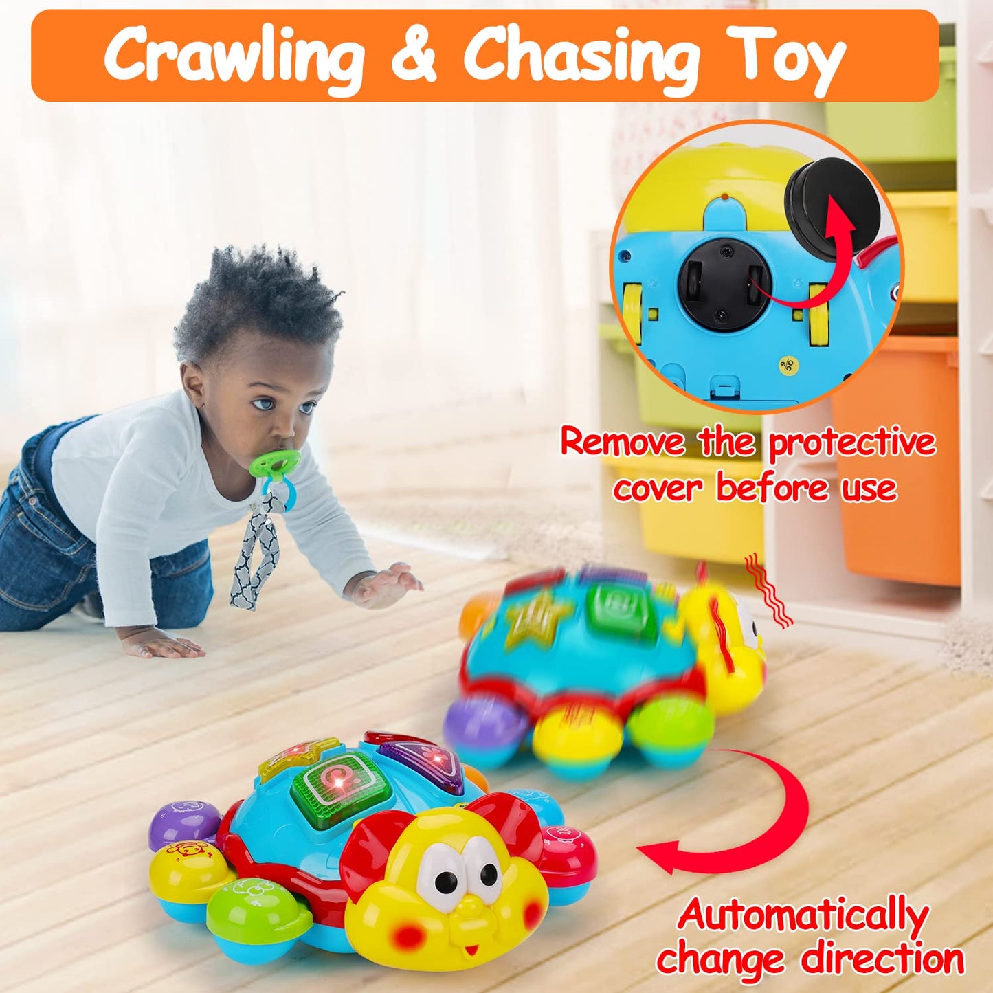 Baby Crawling Toy 6 to 12 Months Spanish English Bilingual Learning Toy for Infants 0-3-6 7 8 9 10 12-18 Month Educational Musical Light Up Toy 1 Year Old Boy Girl Easter Treat Gift Toddler Tummy Time