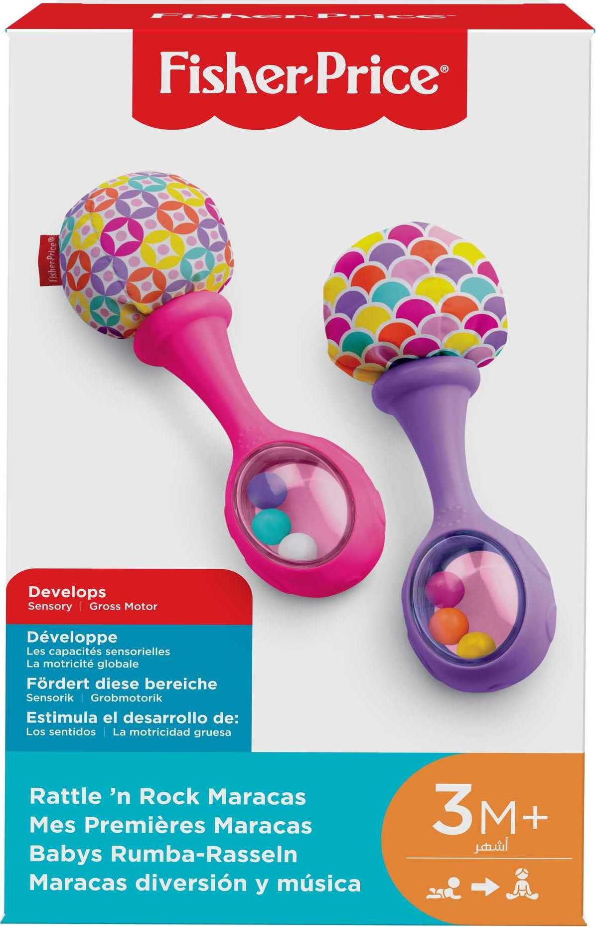 Fisher-Price Baby Newborn Toys Rattle 'n Rock Maracas, juego de 2 instrumentos musicales suaves para bebés de más de 3 meses, color azul y naranja