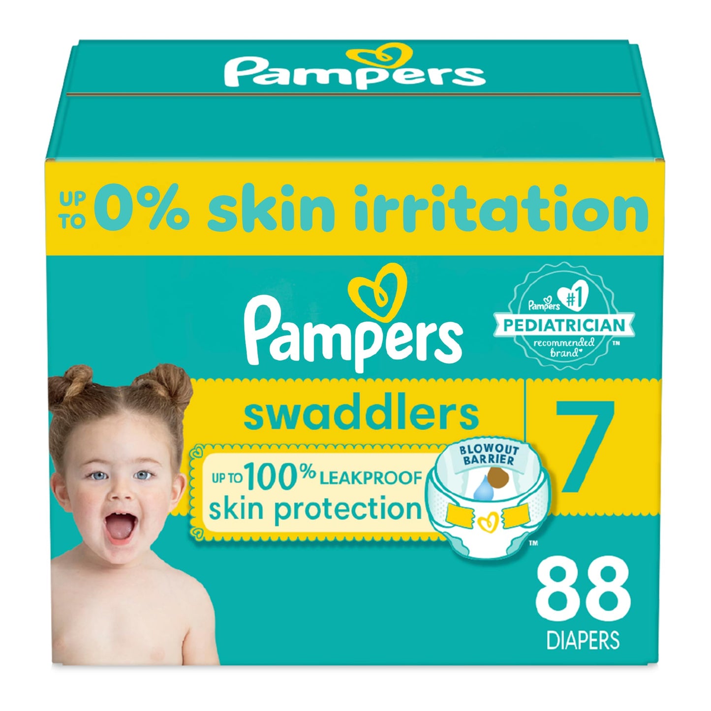 Pampers Swaddlers Diapers - Size 1, One Month Supply (198 Count), Ultra Soft Disposable Baby Diapers