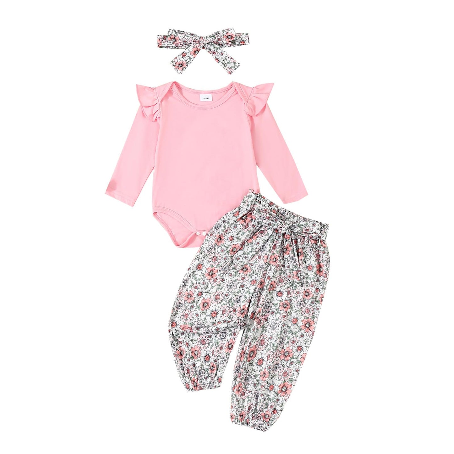 Kaipiclos Newborn Infant Girl Clothes Rib Knit Romper Daisy Print Pants Headband Baby Clothes for Girls 0 3 6 12 18 24 Months