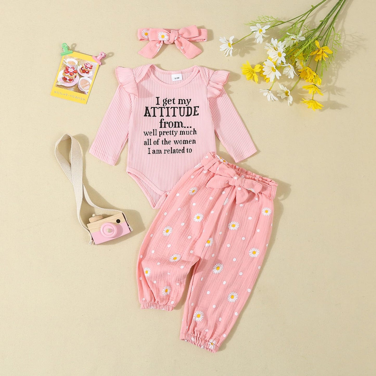 Kaipiclos Newborn Infant Girl Clothes Rib Knit Romper Daisy Print Pants Headband Baby Clothes for Girls 0 3 6 12 18 24 Months