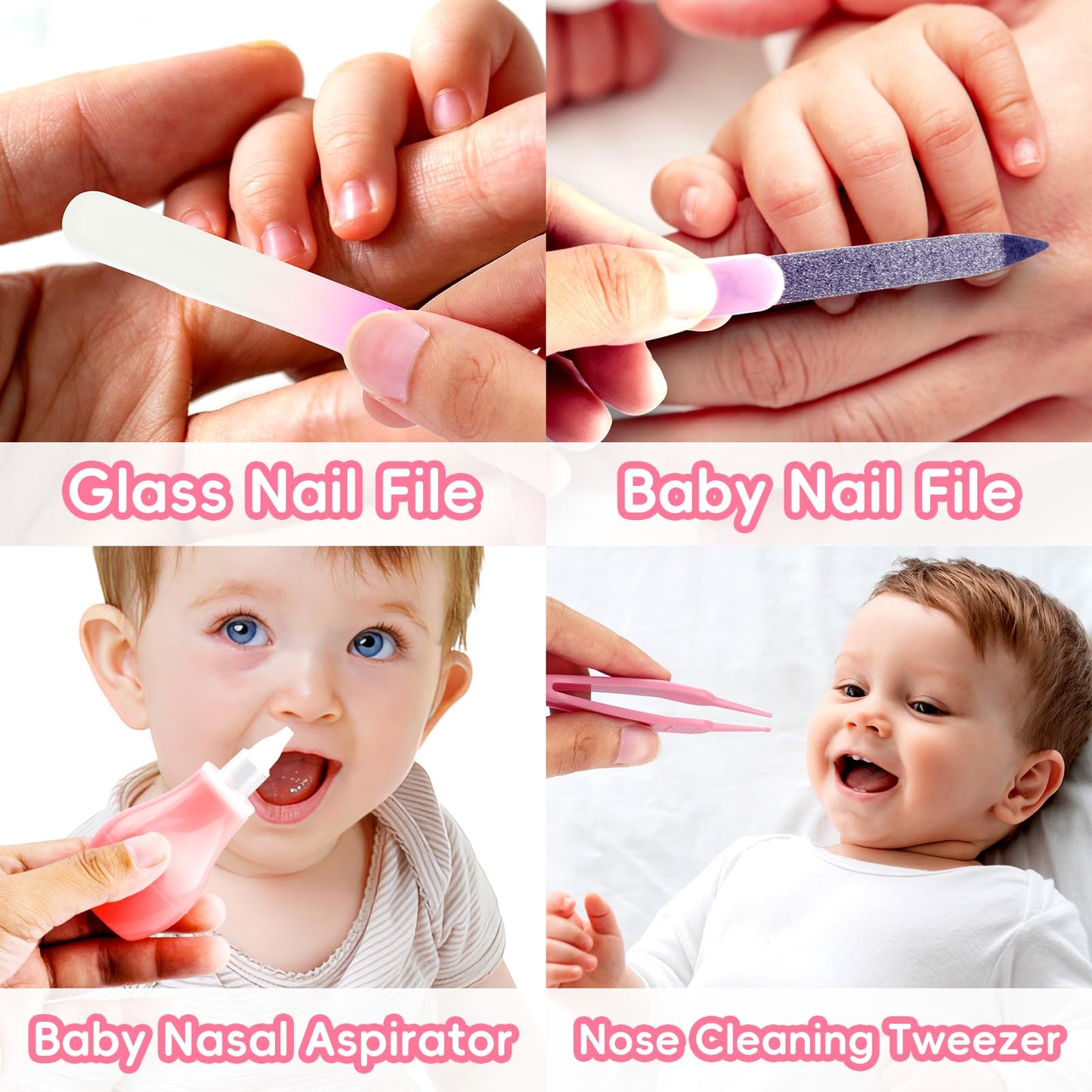 Baby Grooming Kit, Infant Safety Care Set with Hair Brush Comb Nail Clipper Nasal Aspirator,Baby Essentials Kit for Newborn Girls Boys (Pink Baby Grooming kit)