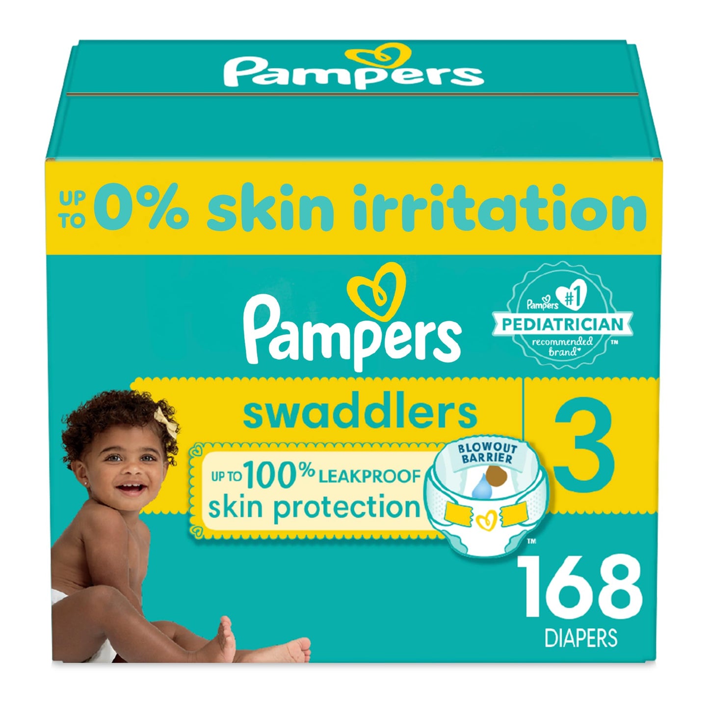 Pampers Swaddlers Diapers - Size 1, One Month Supply (198 Count), Ultra Soft Disposable Baby Diapers