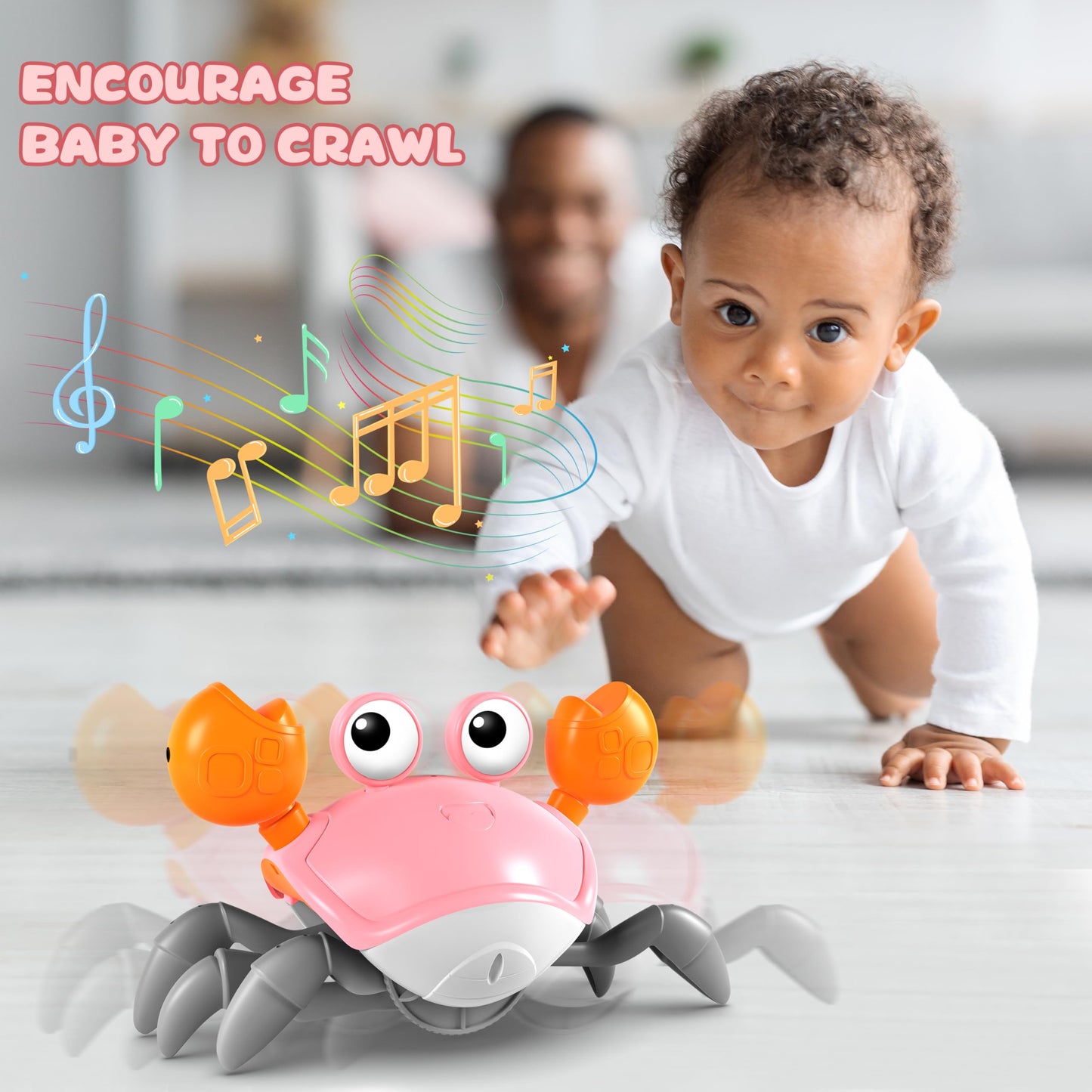 Juguete de cangrejo gateador para bebés, divertido, interactivo, para tiempo de reposo bocabajo, bailar, caminar, moverse, juguete sensorial de inducción con música, regalos para niños y niñas