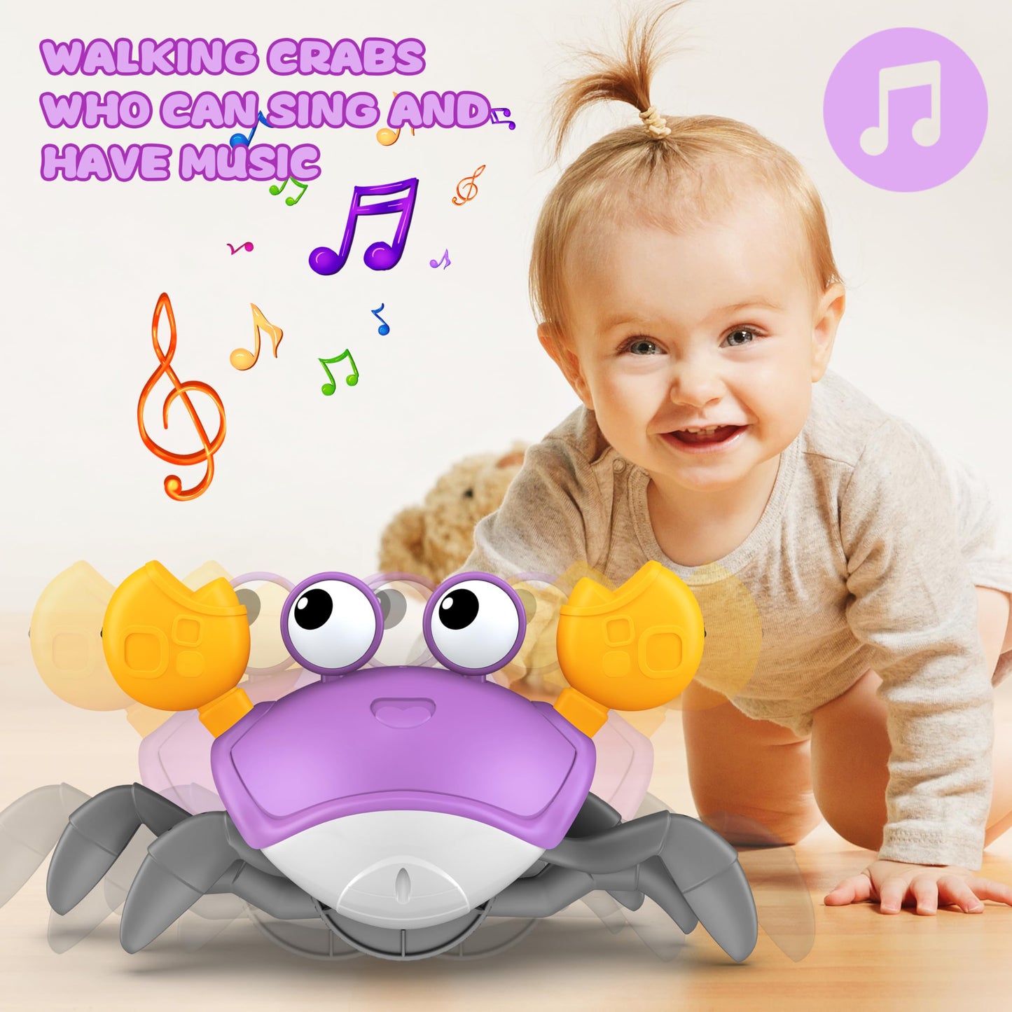 Juguete de cangrejo gateador para bebés, divertido, interactivo, para tiempo de reposo bocabajo, bailar, caminar, moverse, juguete sensorial de inducción con música, regalos para niños y niñas