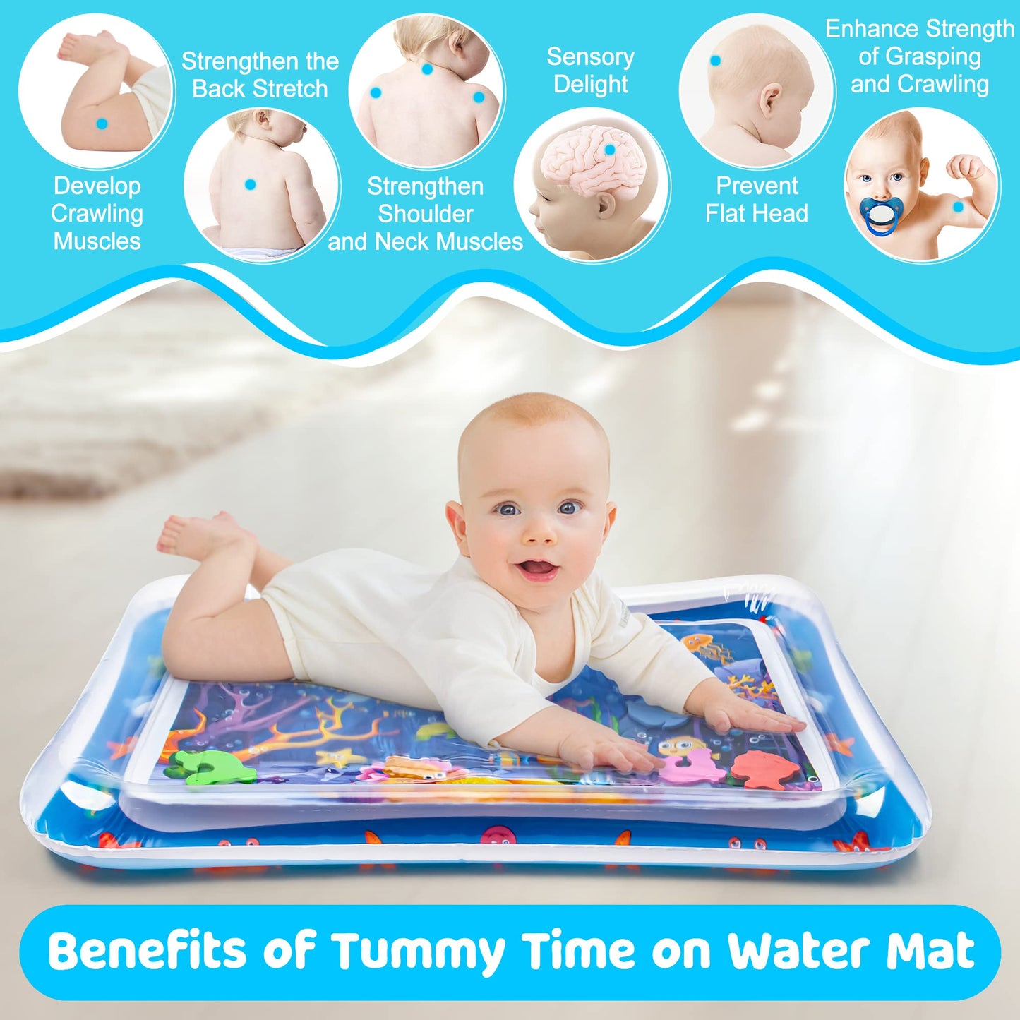 Tapete de agua para el tiempo boca abajo, inflable para bebés, bebés y niños pequeños de 3 a 12 meses, juguetes para promover el desarrollo, regalos para bebés