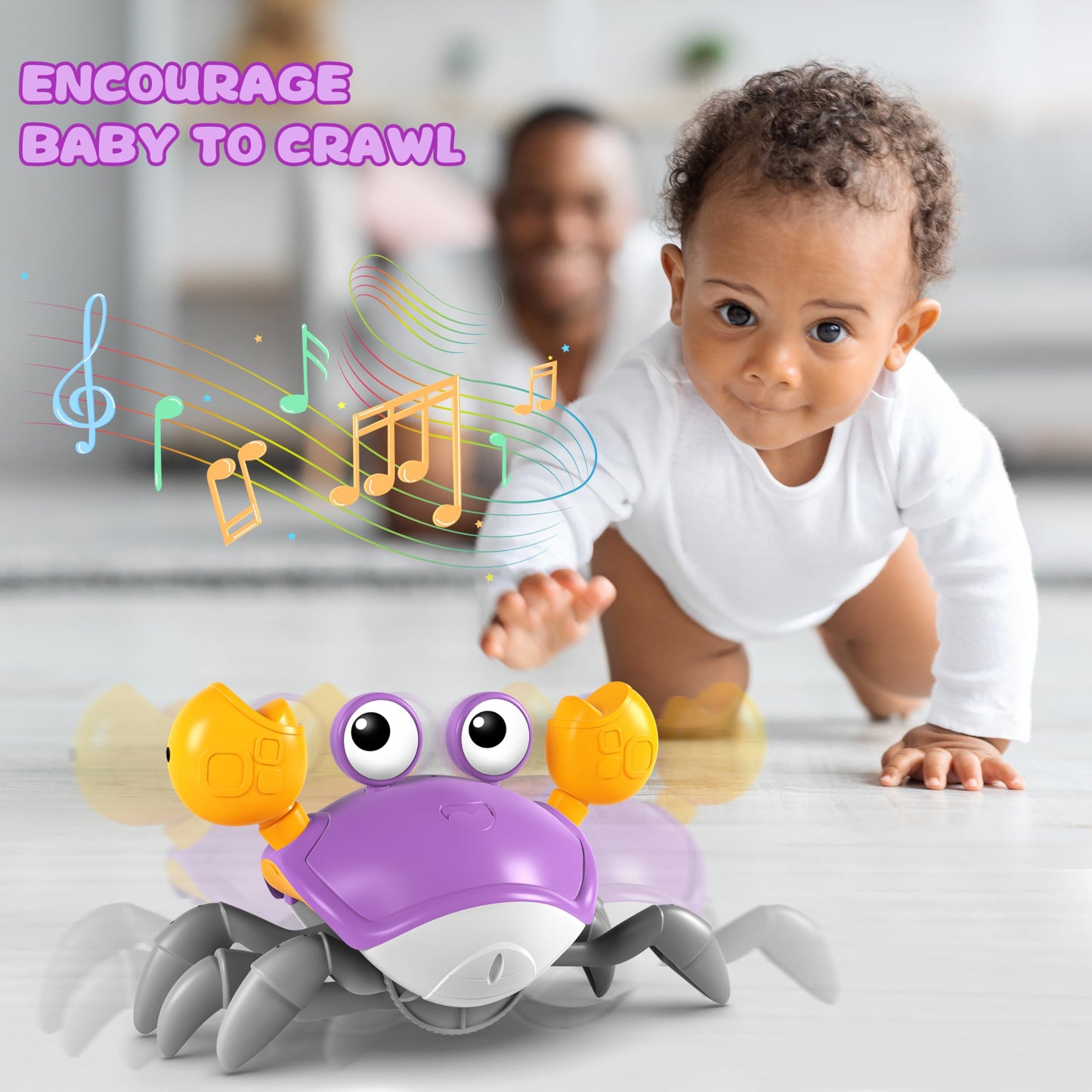 Juguete de cangrejo gateador para bebés, divertido, interactivo, para tiempo de reposo bocabajo, bailar, caminar, moverse, juguete sensorial de inducción con música, regalos para niños y niñas