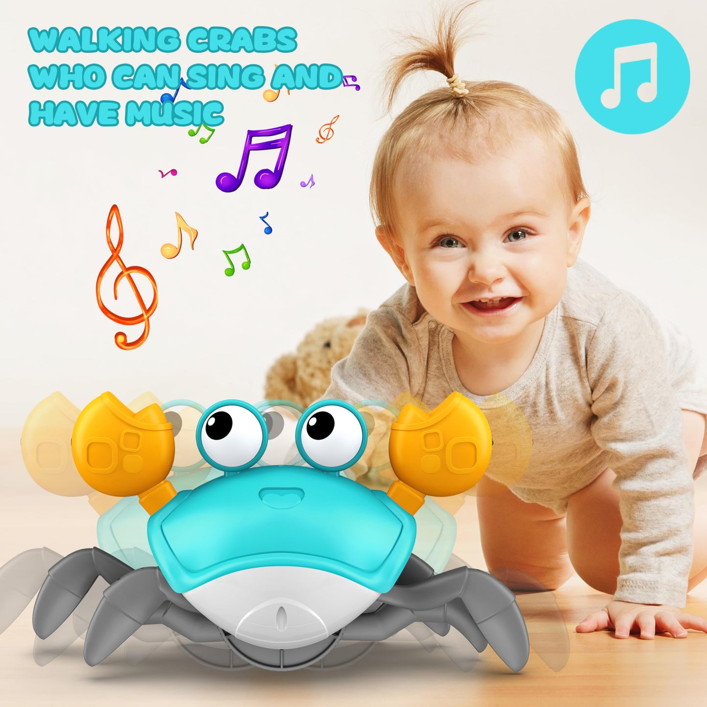 Juguete de cangrejo gateador para bebés, divertido, interactivo, para tiempo de reposo bocabajo, bailar, caminar, moverse, juguete sensorial de inducción con música, regalos para niños y niñas