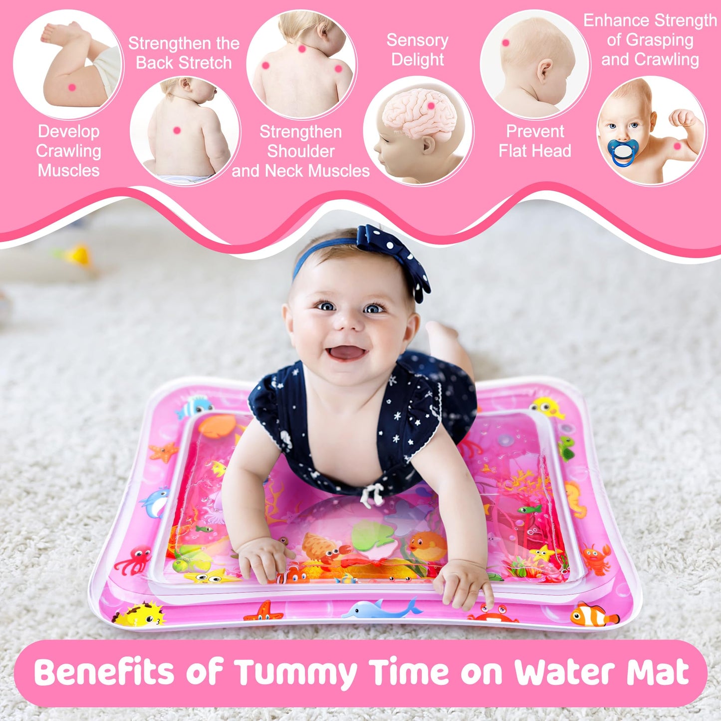 Tapete de agua para el tiempo boca abajo, inflable para bebés, bebés y niños pequeños de 3 a 12 meses, juguetes para promover el desarrollo, regalos para bebés