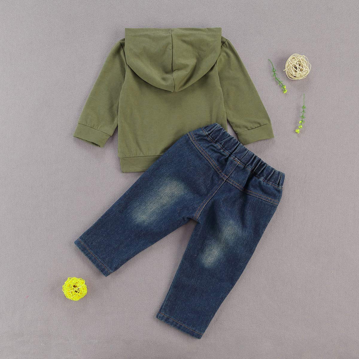 fhutpw Conjunto de ropa con capucha y pantalones de mezclilla para bebé, para otoño, invierno, 6, 9, 12, 18, 24 meses