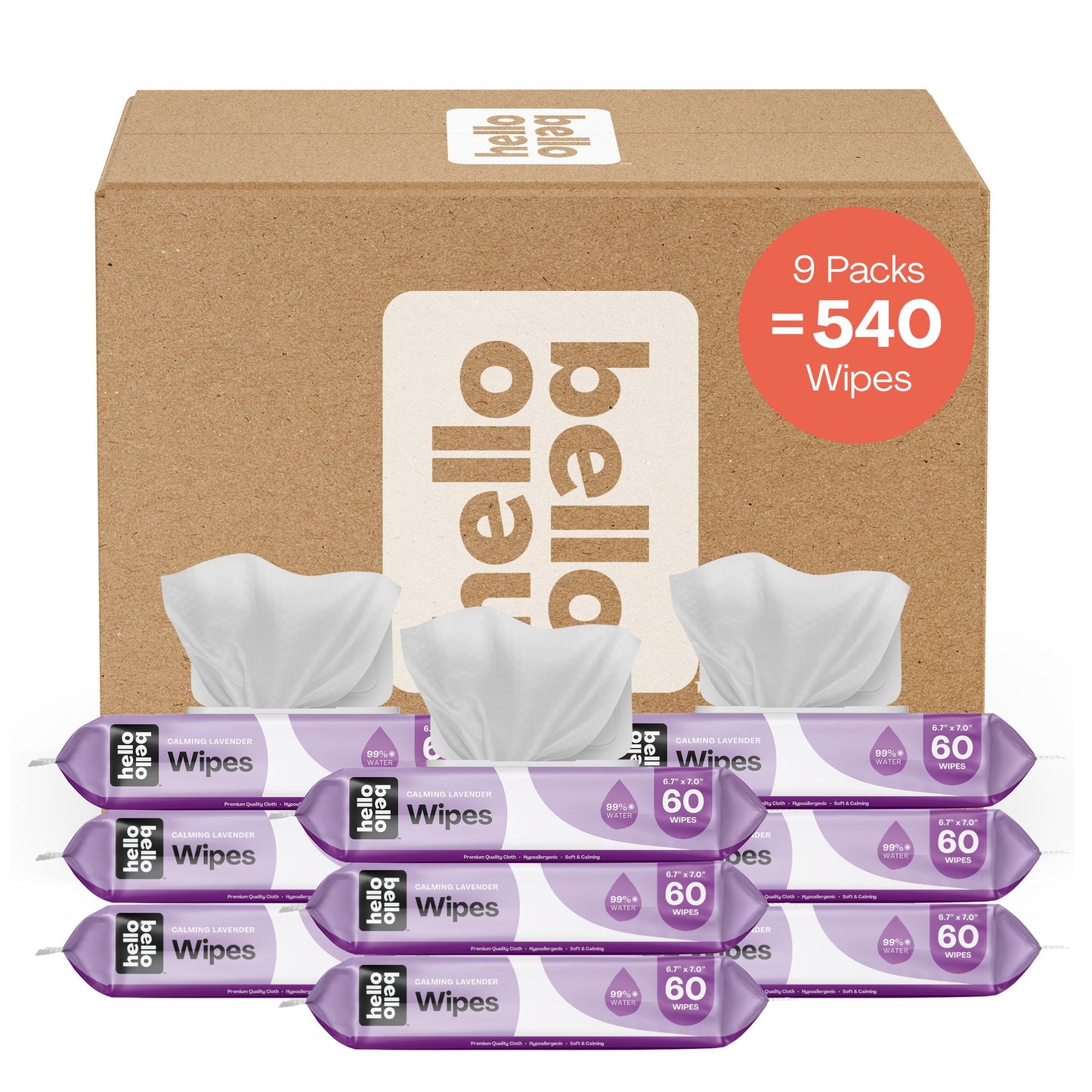 Hello Bello Extra Gentle Unscented Baby Wipes - Plant Based - Made with 99% Water and Aloe for Babies and Kids - 60 Count (Pack of 9) Total 540 Count