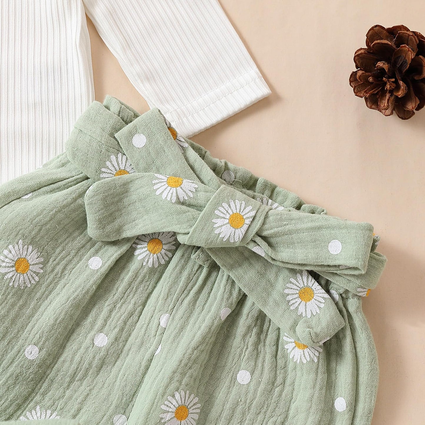 Kaipiclos Newborn Infant Girl Clothes Rib Knit Romper Daisy Print Pants Headband Baby Clothes for Girls 0 3 6 12 18 24 Months