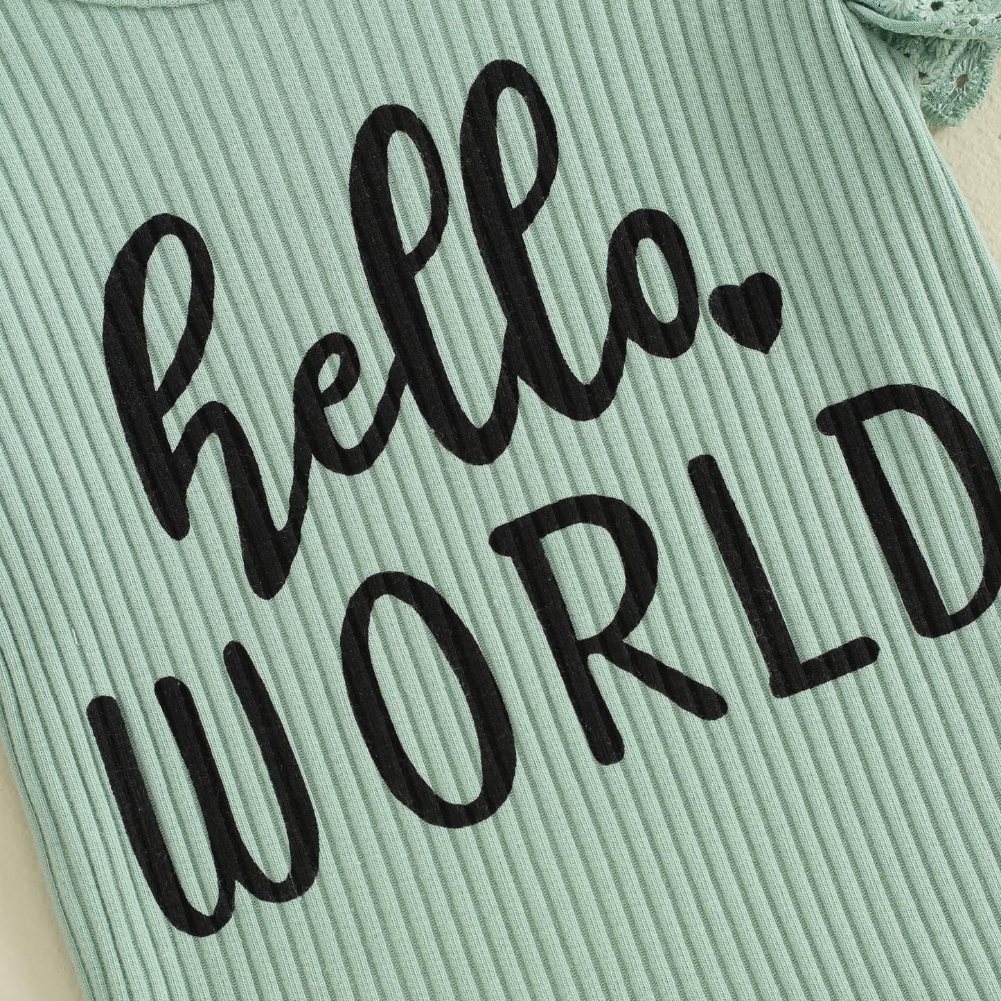 Hello World - Conjunto de mameluco acanalado con volantes y pantalones florales para recién nacido, ropa de verano