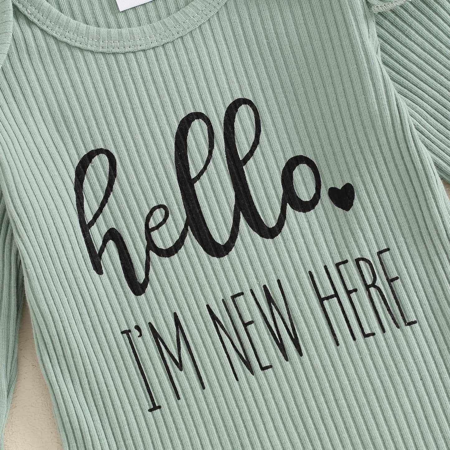 Hello World - Conjunto de mameluco acanalado con volantes y pantalones florales para recién nacido, ropa de verano