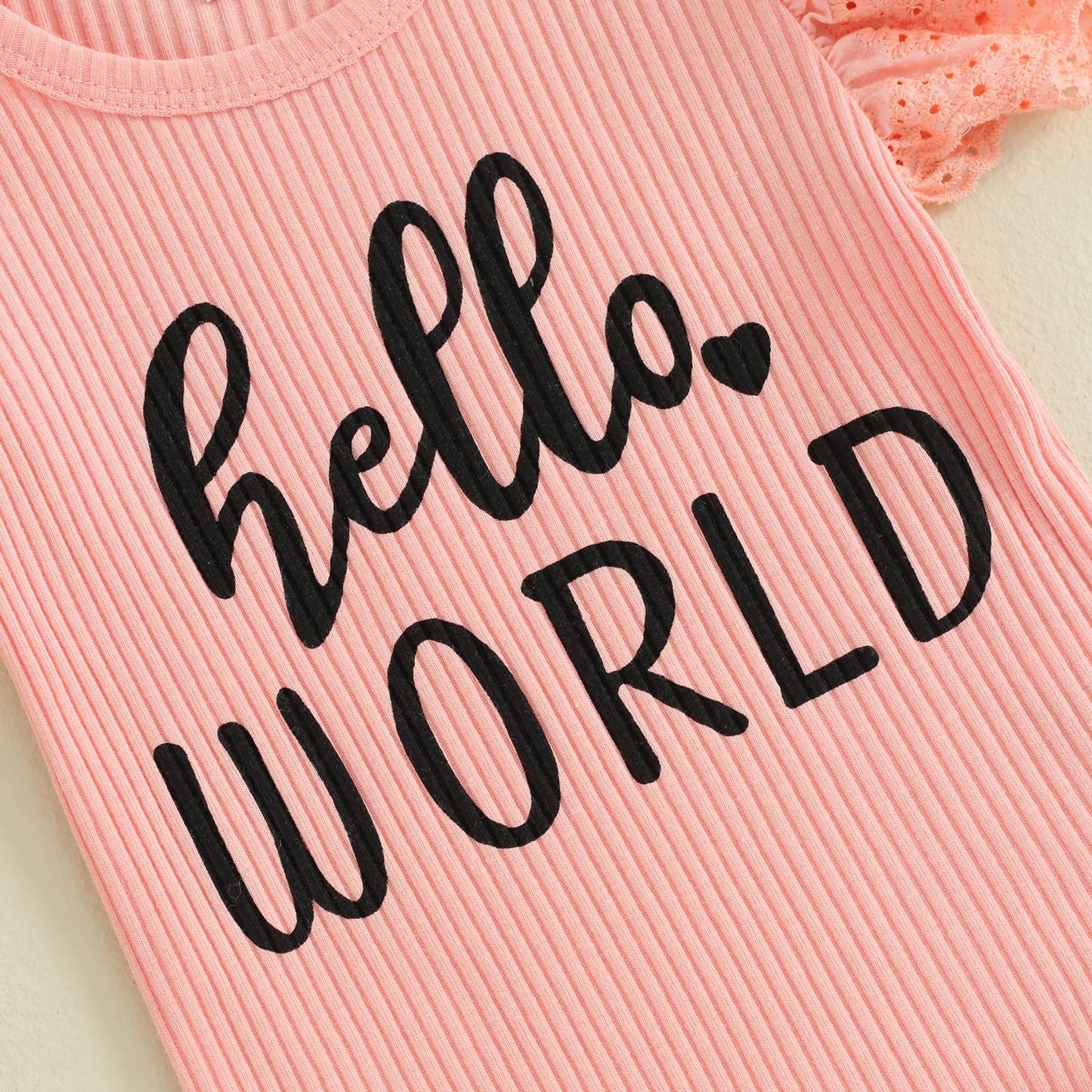 Hello World - Conjunto de mameluco acanalado con volantes y pantalones florales para recién nacido, ropa de verano