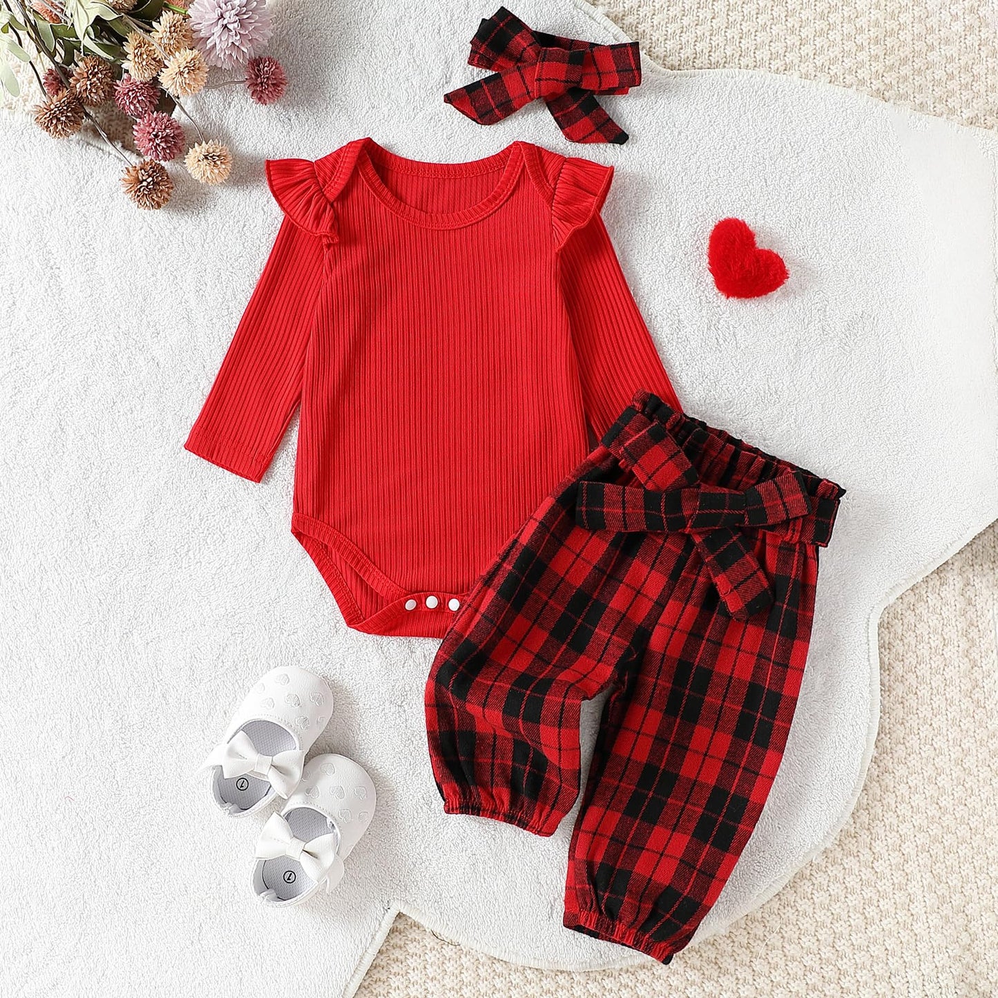 Kaipiclos Newborn Infant Girl Clothes Rib Knit Romper Daisy Print Pants Headband Baby Clothes for Girls 0 3 6 12 18 24 Months