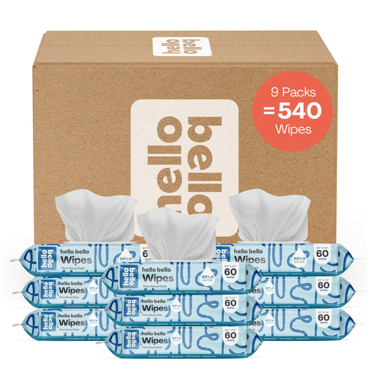 Hello Bello Extra Gentle Unscented Baby Wipes - Plant Based - Made with 99% Water and Aloe for Babies and Kids - 60 Count (Pack of 9) Total 540 Count