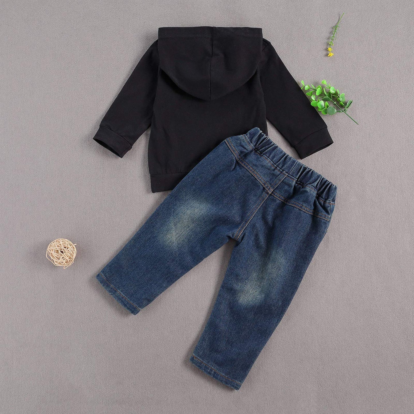 fhutpw Conjunto de ropa con capucha y pantalones de mezclilla para bebé, para otoño, invierno, 6, 9, 12, 18, 24 meses