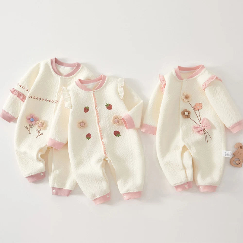 Ropa cálida de invierno para bebés de algodón  / Baby Girl Romper Long Sleeve Cotton Winter Warm Newborn Jumpsuit High Quality