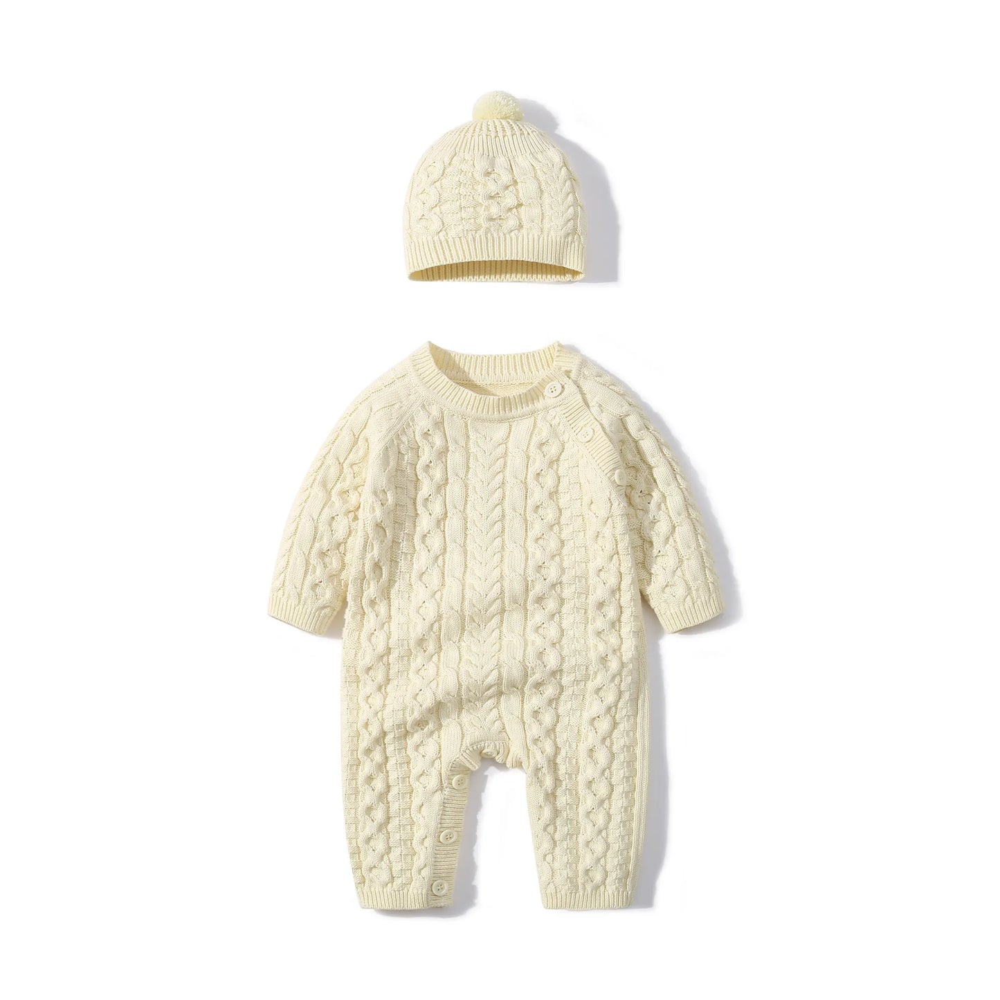 Ropa cálida para invierno para bebés recién nacidos tejidos  Knitted Jumpsuits Outfits Baby Rompers Caps Clothes Sets Winter Long Sleeve Toddler Infant Overalls 2pcs