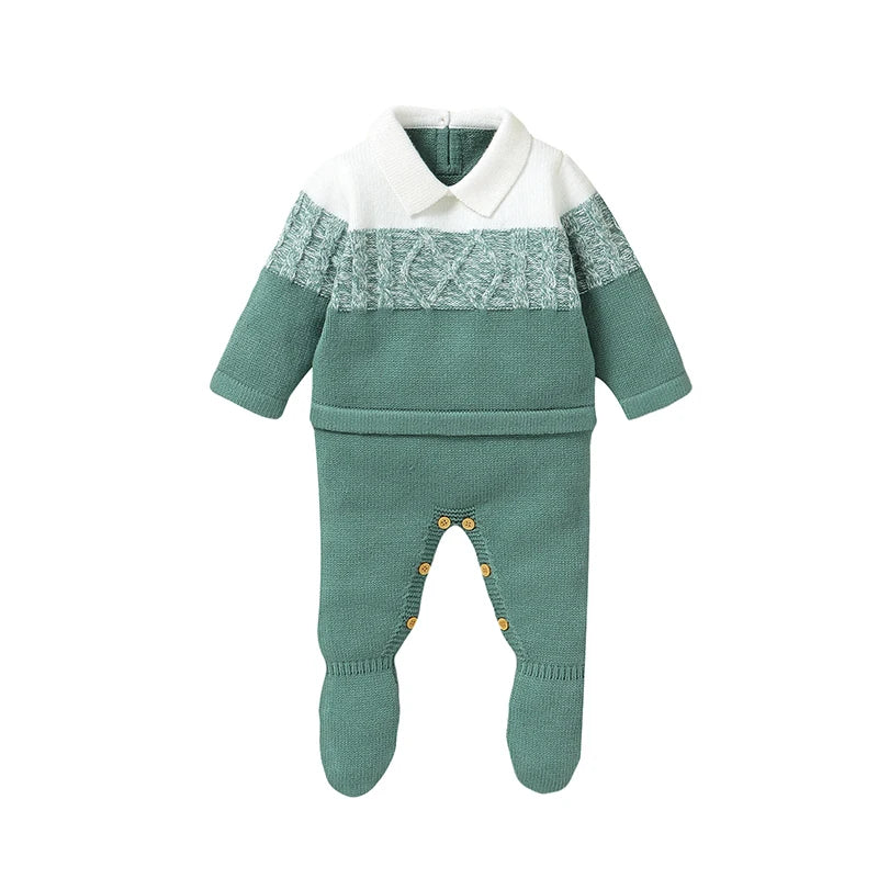 Ropa tejida  de invierno para bebé varón recién nacido/ Newborn Baby Romper Knitted Infant Children Clothes Fashion Striped 0-9M Overalls Boy Girl Jumpsuit Long Sleeve Autumn Foot Wrap