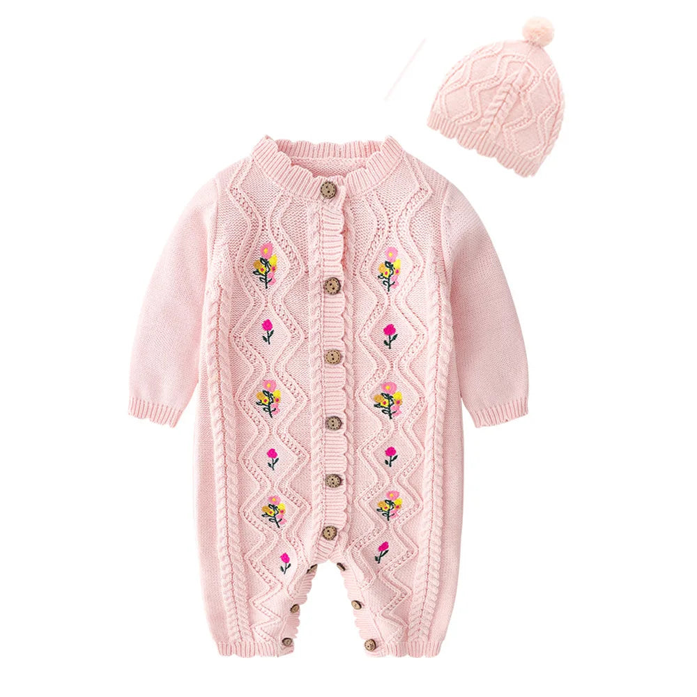 Ropa cálida para invierno para bebés recién nacidos tejidos  Knitted Jumpsuits Outfits Baby Rompers Caps Clothes Sets Winter Long Sleeve Toddler Infant Overalls 2pcs