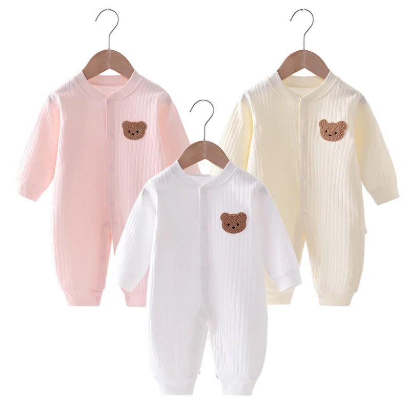 Pijama cálida para bebé para invierno Baby Romper Solid Color Bear Jumpsuit Cotton Spring Newborn One-Pieces Clothing for Boys Girls Infant Onesie 0-18M