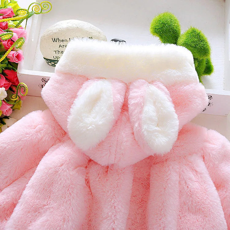 Ropa de invierno Abrigo Cálido para bebé rosado/ Winter Outerwear Baby Girl Clothes Korean Cartoon Cute Fleece Hooded Warm Shawl Newborn Jackets Kids Coats BC1898-1