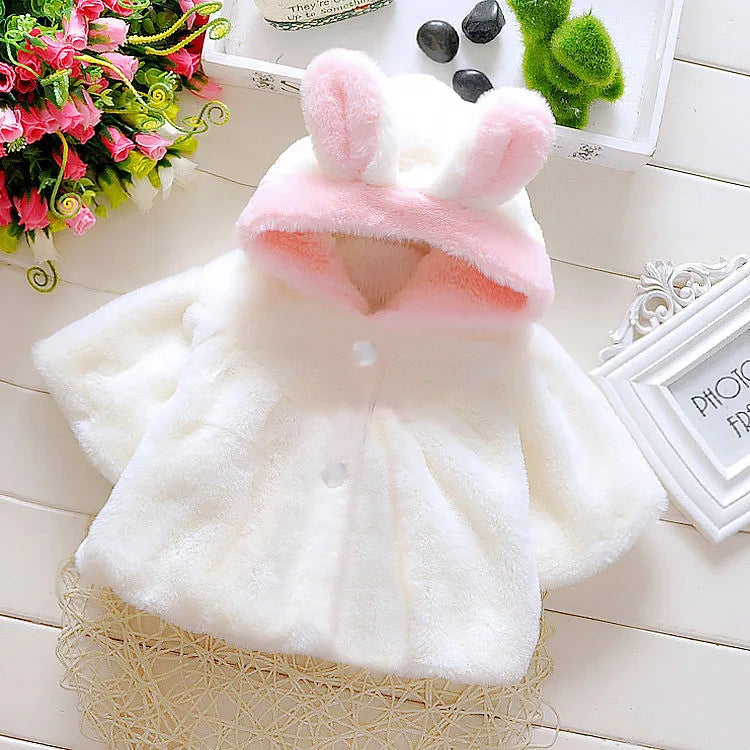 Ropa de invierno Abrigo Cálido para bebé rosado/ Winter Outerwear Baby Girl Clothes Korean Cartoon Cute Fleece Hooded Warm Shawl Newborn Jackets Kids Coats BC1898-1