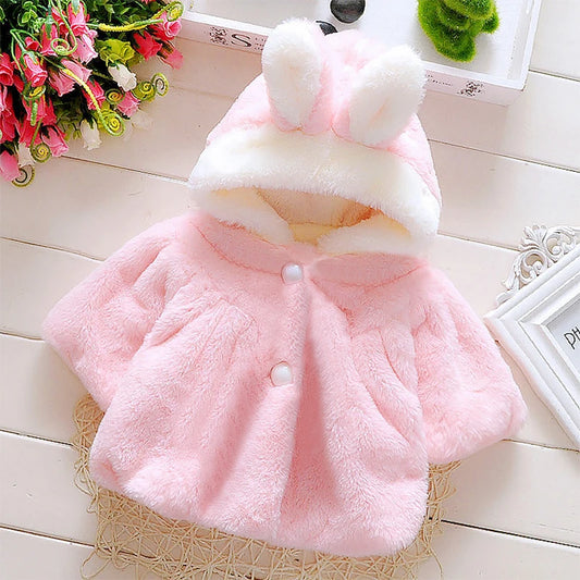 Ropa de invierno Abrigo Cálido para bebé rosado/ Winter Outerwear Baby Girl Clothes Korean Cartoon Cute Fleece Hooded Warm Shawl Newborn Jackets Kids Coats BC1898-1