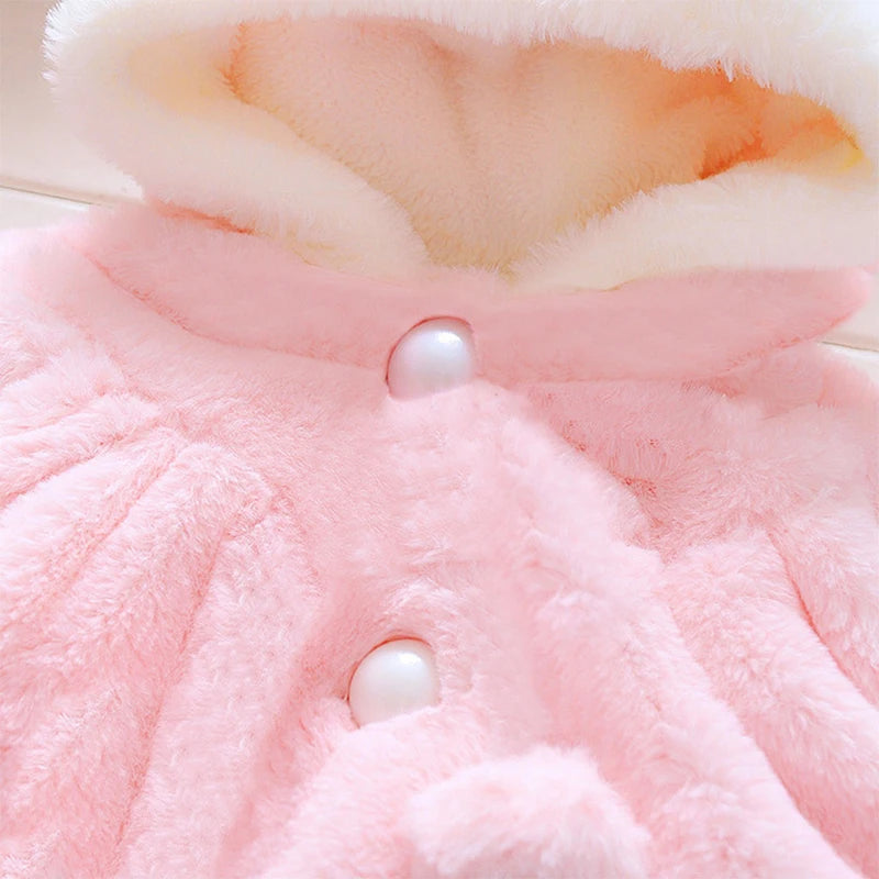 Ropa de invierno Abrigo Cálido para bebé rosado/ Winter Outerwear Baby Girl Clothes Korean Cartoon Cute Fleece Hooded Warm Shawl Newborn Jackets Kids Coats BC1898-1